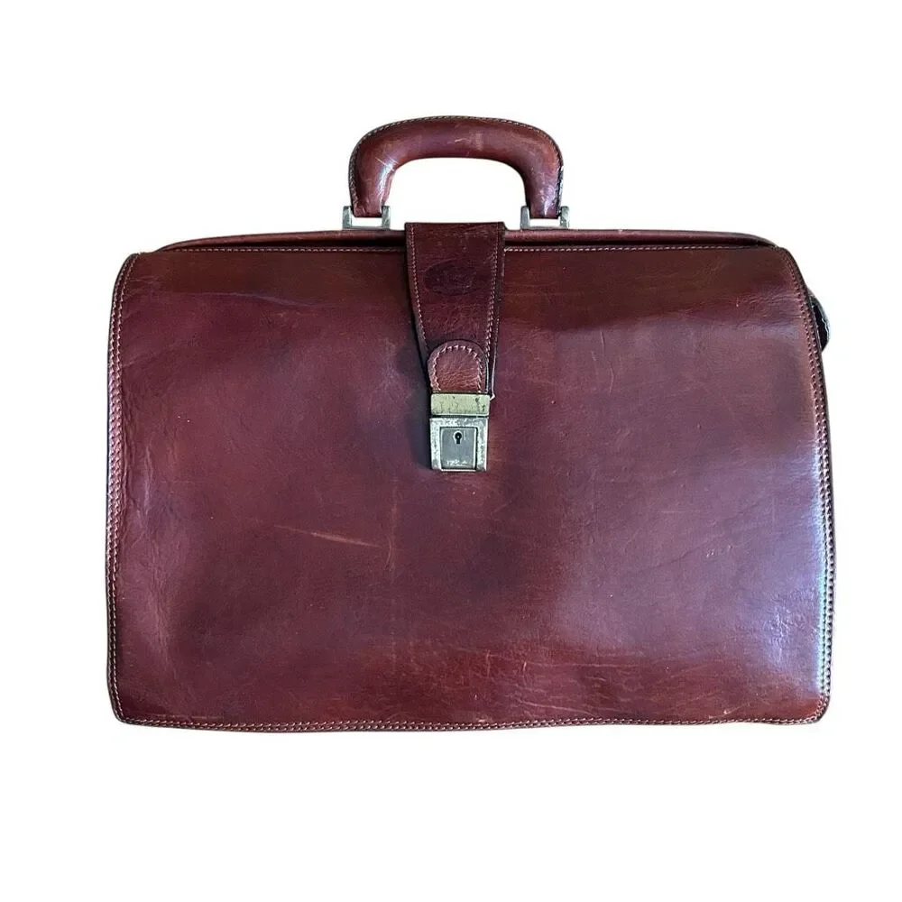 Vintage Paulo Giannini Brown Leather Doctor’s Bag Style Briefcase